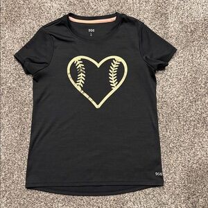 DSG Black Tee with Gold Softball Heart